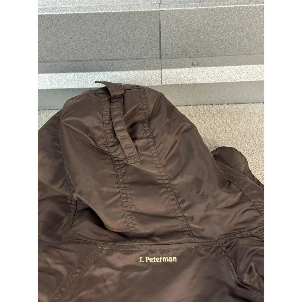 J. Peterman Parka Coat Womens Small Brown Hooded Nylon Insulated Full Zip Winter